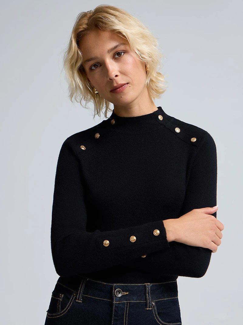 Button Detail Mock Neck Sweater