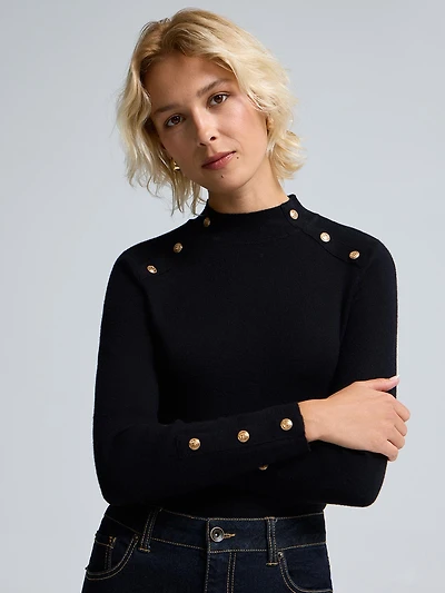Button Detail Mock Neck Sweater