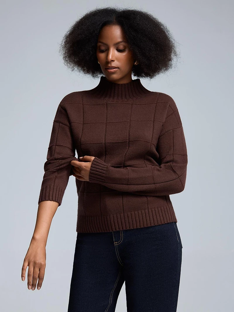 Square Pattern Mock Neck Sweater