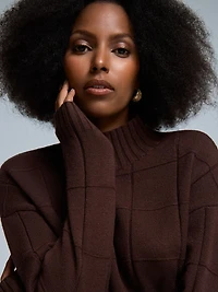 Square Pattern Mock Neck Sweater