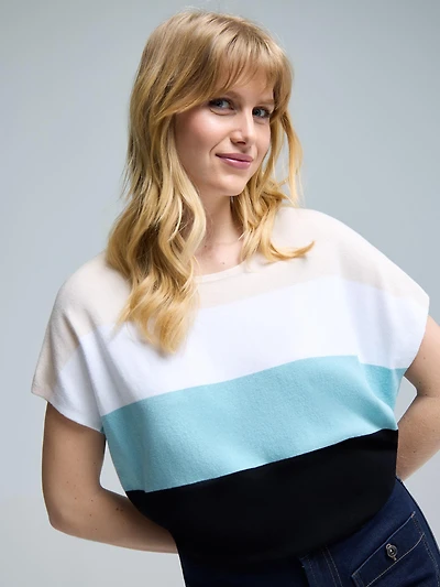 Chandail à blocs de couleurs et col rond