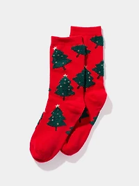 Fuzzy Christmas Tree Print Socks