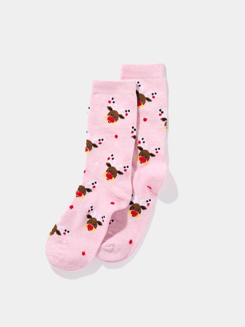 Fuzzy Reindeer Print Socks