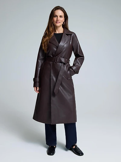 Trench long en faux cuir