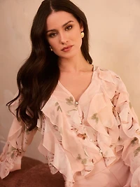 Blouse à imprimé floral avec volants