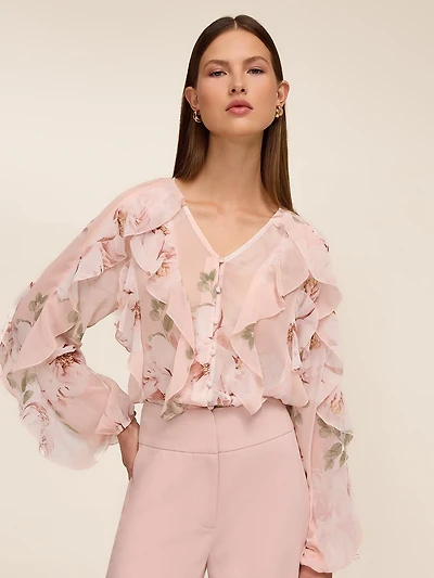 Blouse à imprimé floral avec volants