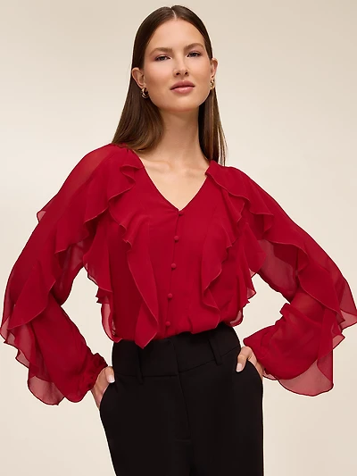 V-Neck Ruffle Blouse