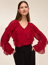 V-Neck Ruffle Blouse