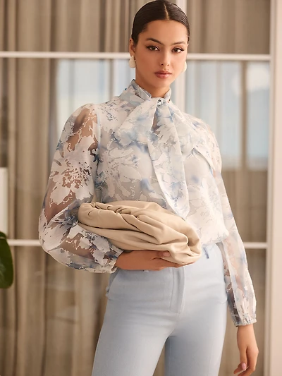 Organza Blouse With Neck Tie