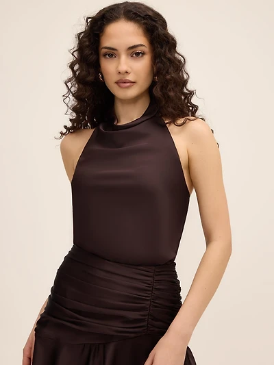 Satin Cowl Neck Halter Top