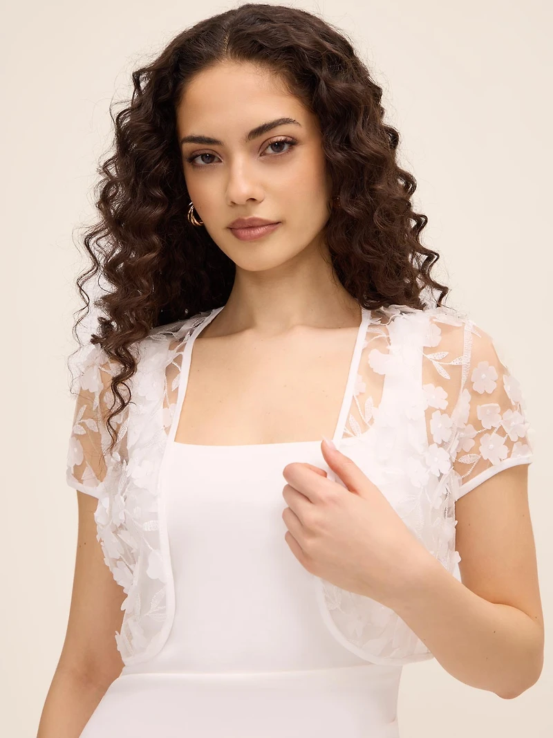 Lace Bolero With Floral Appliqués
