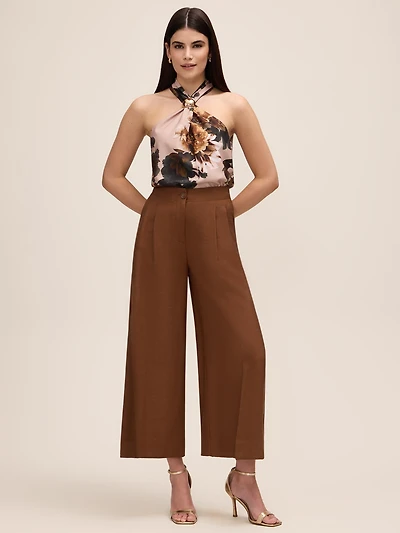 Pantalon culotte plissé à jambe large