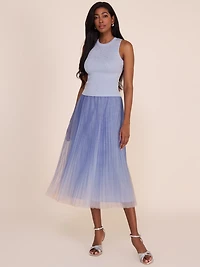 Pleated Mesh Midi Skirt