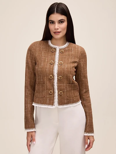 Blazer à motif quadrillé avec franges