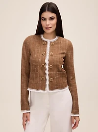 Blazer à motif quadrillé avec franges