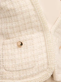 Metallic Bouclé Blazer With Pearl Trim