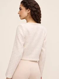 Metallic Bouclé Blazer With Pearl Trim