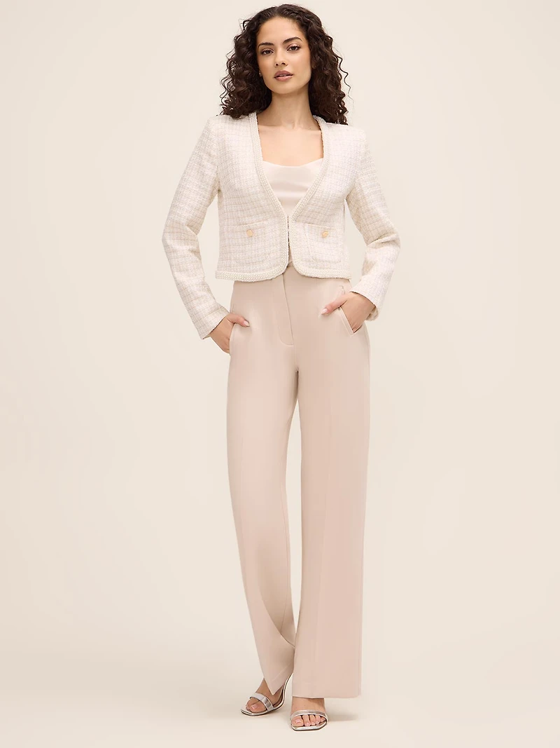 Metallic Bouclé Blazer With Pearl Trim