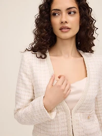 Metallic Bouclé Blazer With Pearl Trim