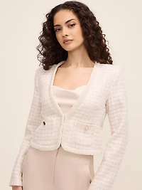 Metallic Bouclé Blazer With Pearl Trim