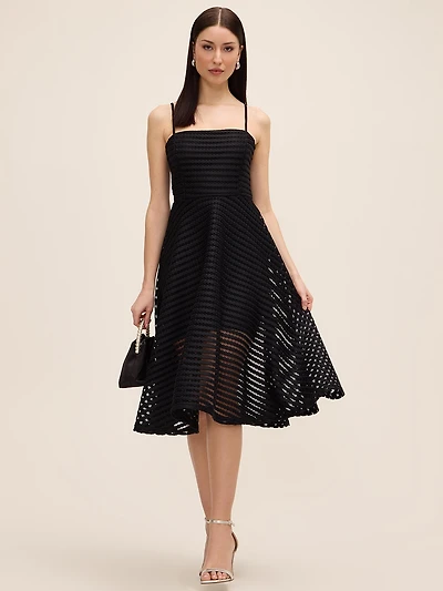 Fit & Flare Striped Midi Dress