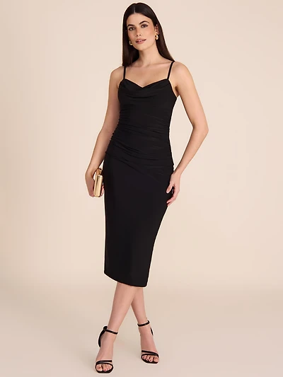 Cowl Neck Midi Sheath Dress