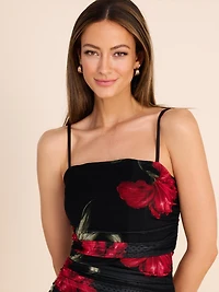 Robe bustier mi-longue en maille fleurie