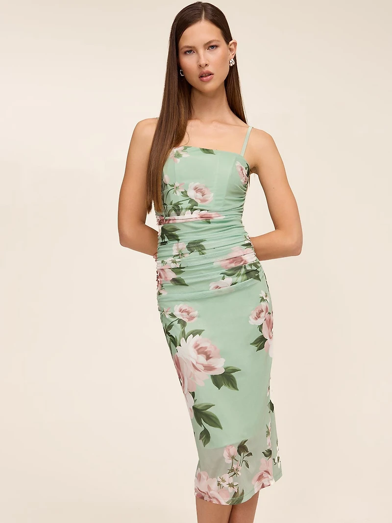 Floral Mesh Midi Dress