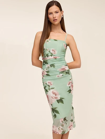 Floral Mesh Midi Dress