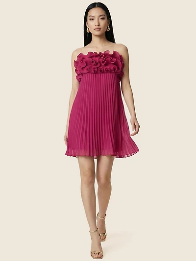 Strapless Pleated Chiffon Mini Dress