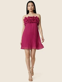 Strapless Pleated Chiffon Mini Dress