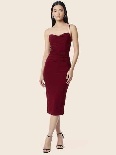 Cowl Neck Midi Sheath Dress