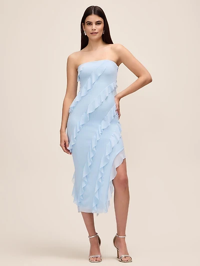 Robe bustier mi-longue à volants