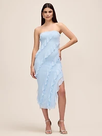 Robe bustier mi-longue à volants