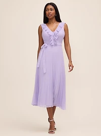 Pleated Chiffon Midi Dress