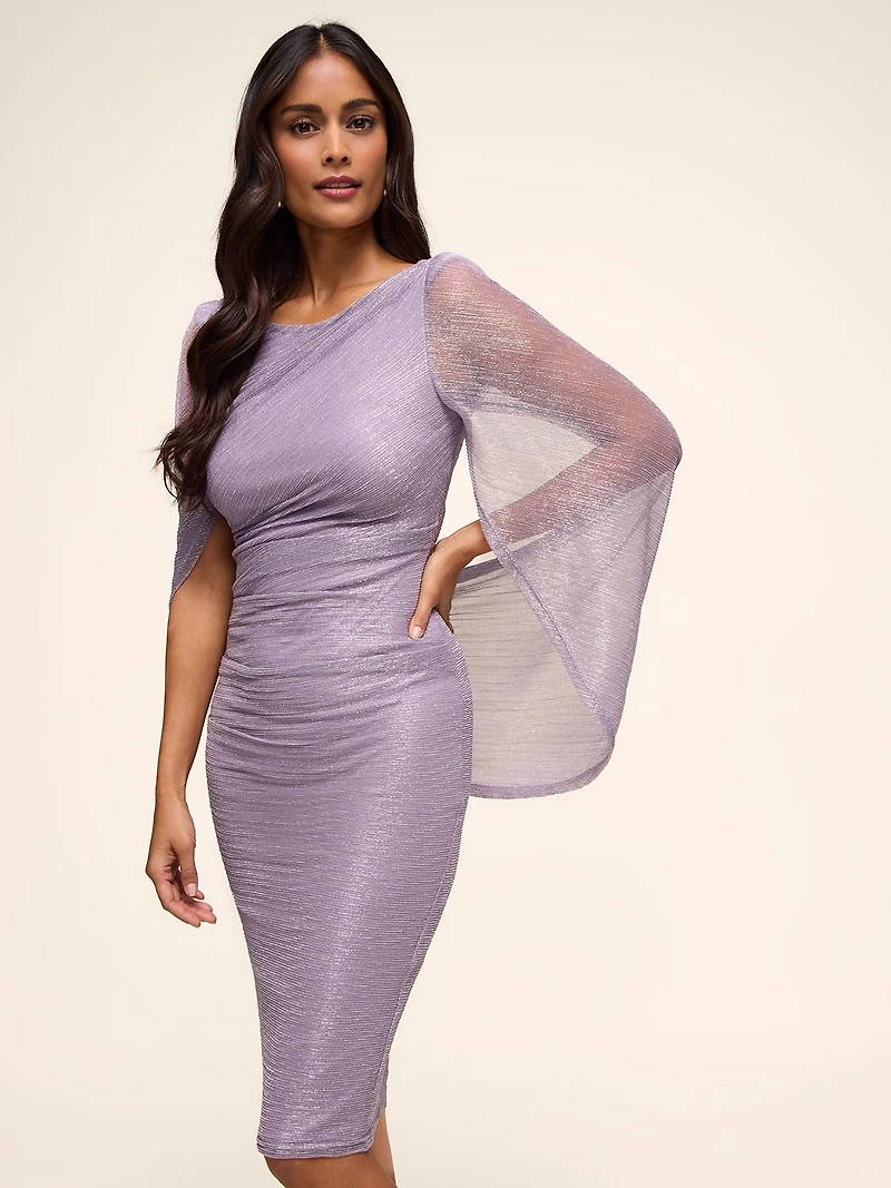 Metallic Sheath Dress With Back Cape