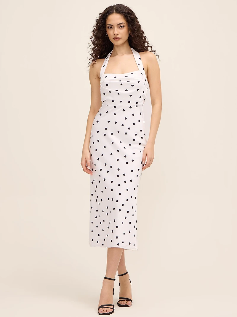 Polka-Dot Midi Satin Slip Dress