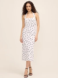Polka-Dot Midi Satin Slip Dress