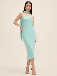 Strapless Satin Dress With Scarf