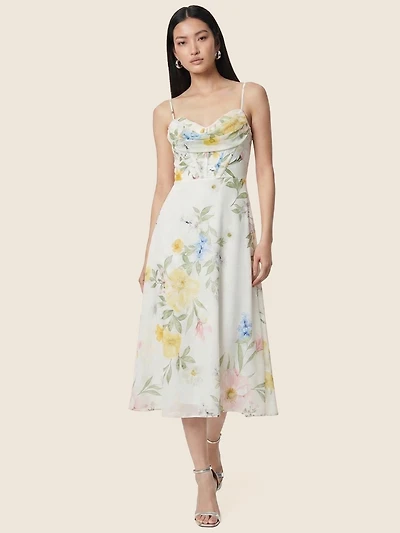 Cowl Neck Floral Midi Dress