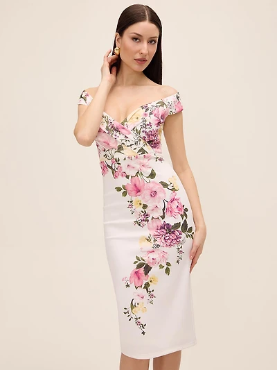 Off-The-Shoulder Floral Sheath Dress
