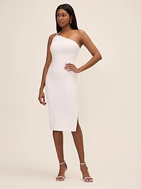 One-Shoulder Midi Dress With Rhinestone Trim