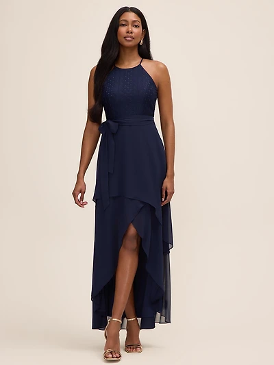 Lace & Chiffon High-Low Dress