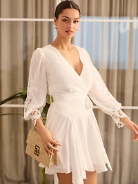 Fit & Flare Mini Dress With Lace Sleeves