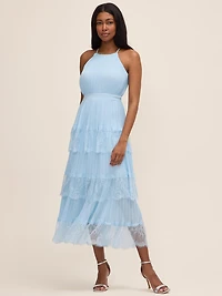 Pleated Chiffon Tiered Midi Dress