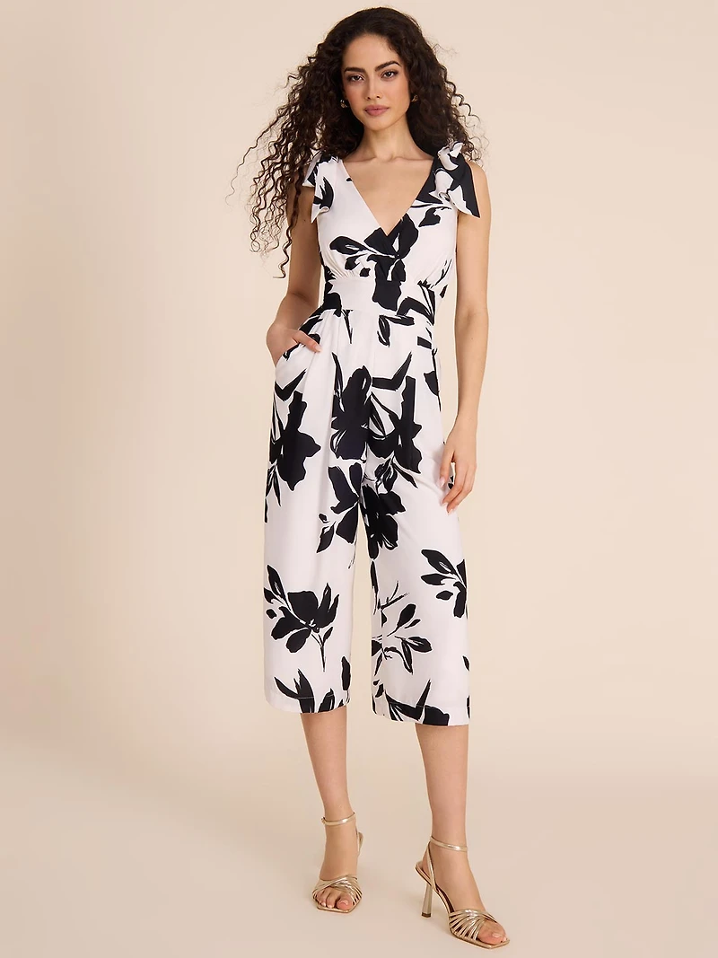 Floral Culotte Jumpsuit With Bows