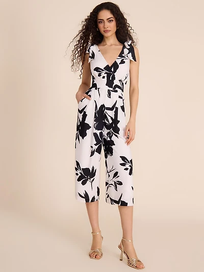Floral Culotte Jumpsuit With Bows