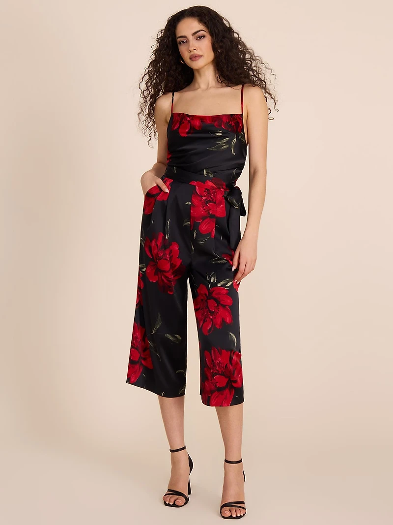 Satin Floral Culotte Jumpsuit