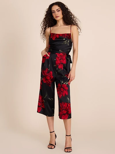Combinaison jupe-culotte fleurie en satin