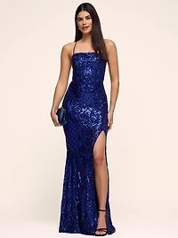 Patterned Sequin Column Gown